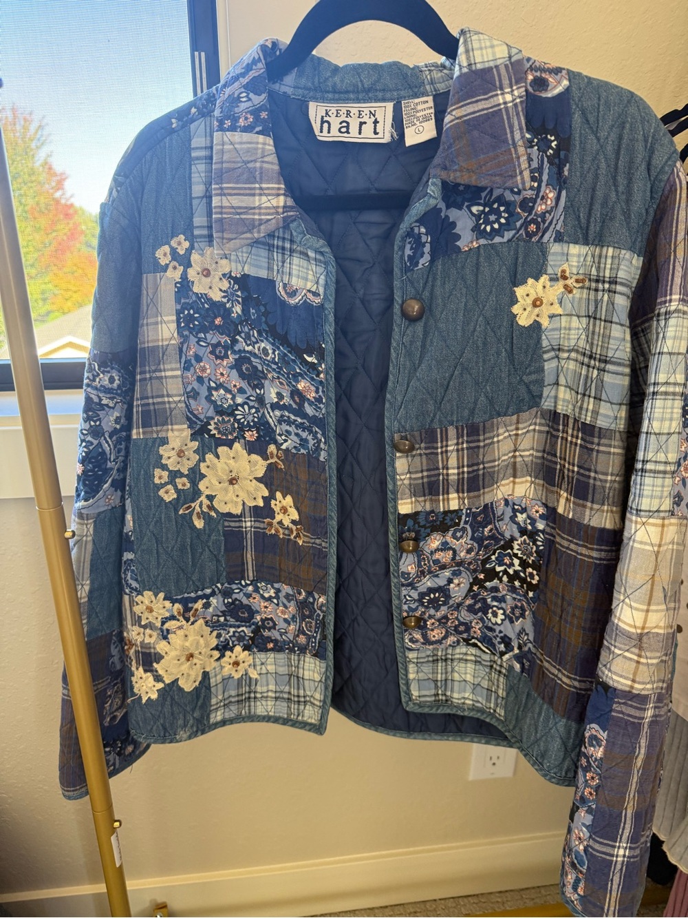KEREN hart Navy and Blue Patchwork Quilted Jean Jacket